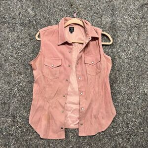 Xoxo Jeans Vest Women L Pink Button Collared Pocket Outdoor Streetwear